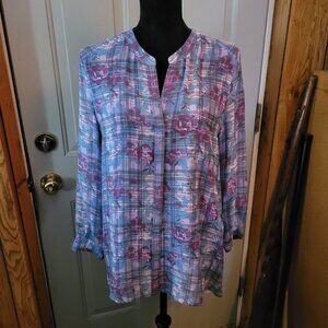 Joie Lavender and Blue Plaid Sheer Top Misses Medium
